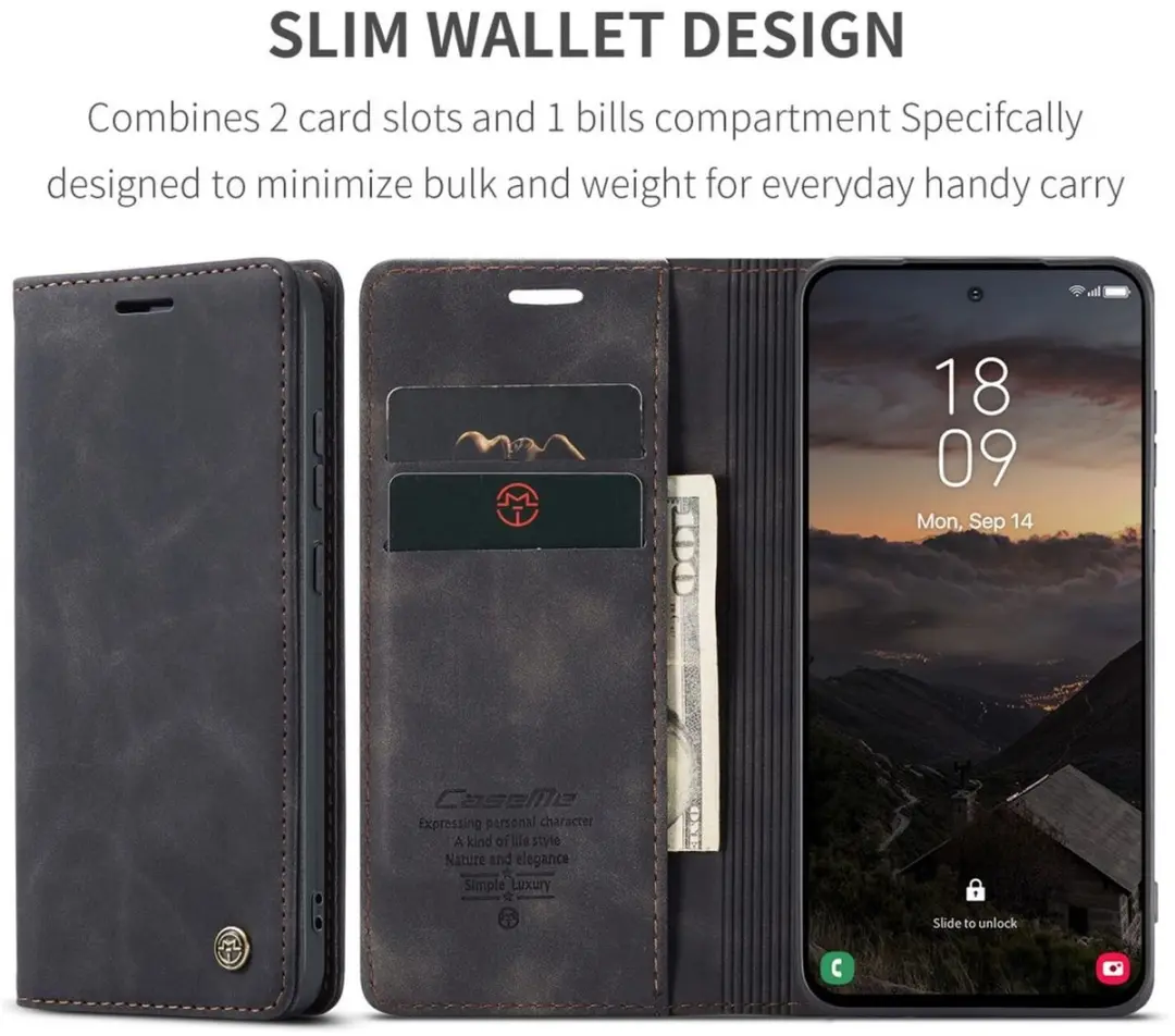 Caseme 013 Hoesje Samsung Galaxy S26 Plus - Book Case - 2 Pasjes - Zwart
