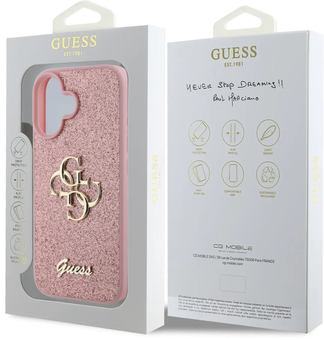 Guess 4G Logo Glitter Back Case GUHCP16SHG4SGP - Roze