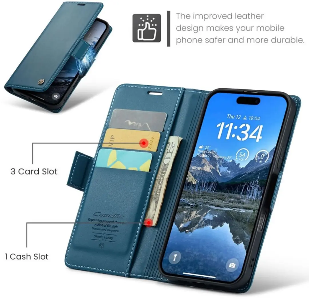 Caseme Wallet Case iPhone Air - RFID Blauw - 3 Pasjes