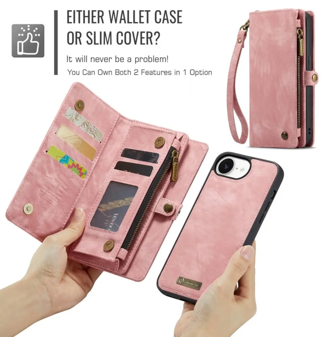 Caseme iPhone 16e Vintage Portemonneehoesje - Roze - 8 Pasjes
