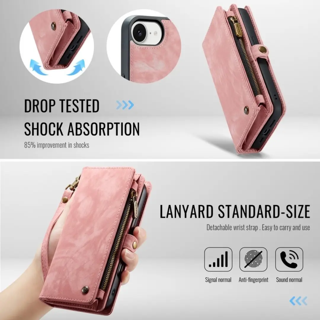 Caseme iPhone 16e Vintage Portemonneehoesje - Roze - 8 Pasjes - afbeelding 6 van 6