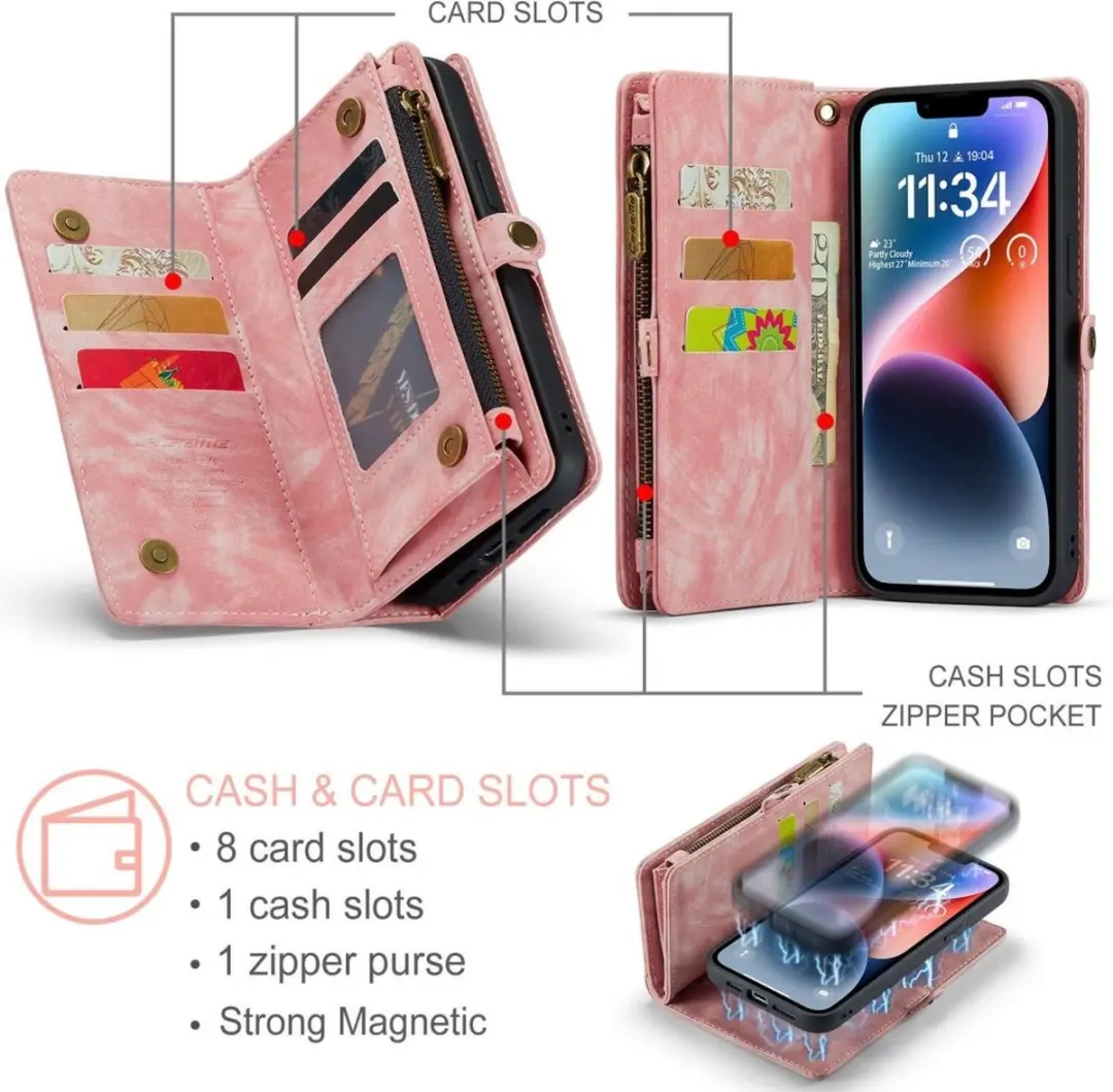 Caseme 008 iPhone 13 Hoesje - Book Case & Portemonnee Roze