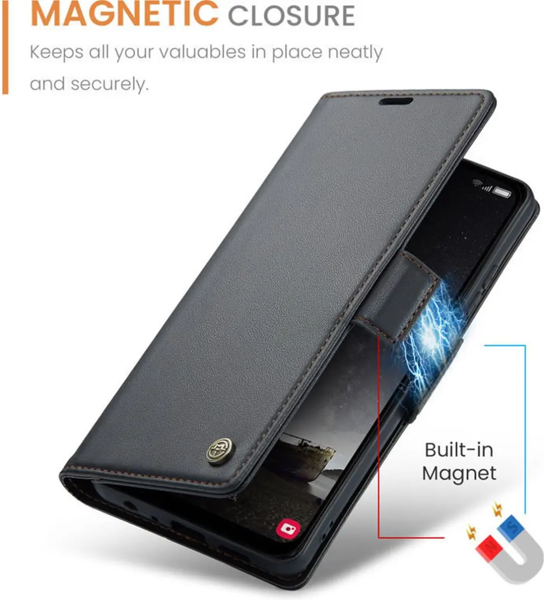 Caseme Wallet Case Samsung Galaxy A25 - RFID & Magneetsluiting - 3 Pasjes - Zwart