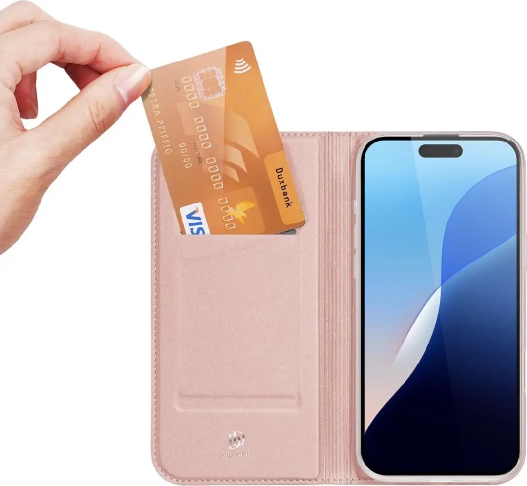 Dux Ducis iPhone 16 Pro Hoesje Slim Bookcase Roze - 8720791564780 - afbeelding 6 van 6