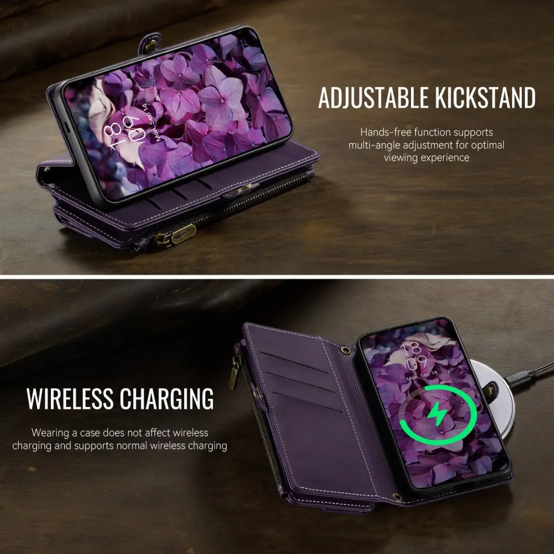 Caseme Samsung Galaxy S25 FE Hoesje Portemonnee - 9 Pasjes - Paars