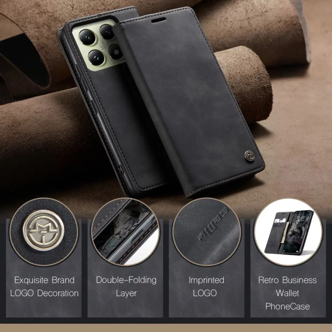Caseme 013 Book Case Hoesje Xiaomi 14T - 2 Pasjes - Zwart