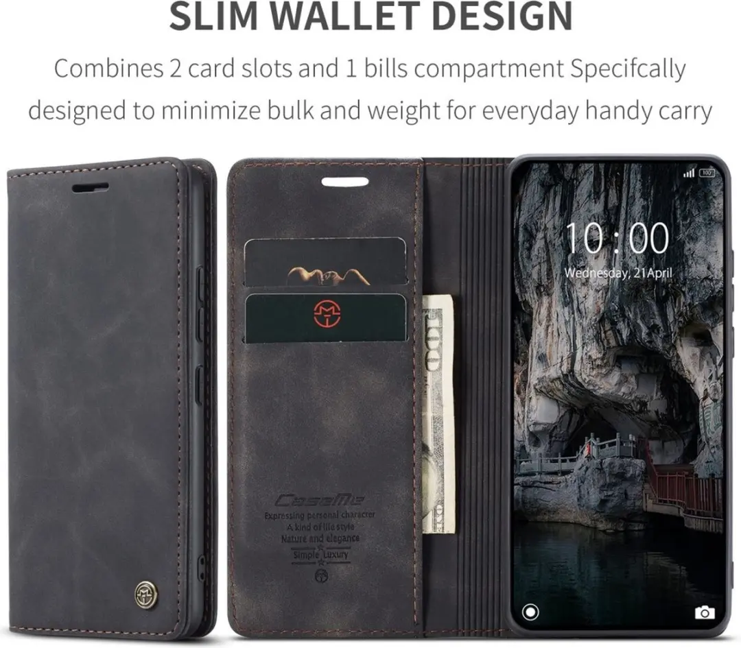 Caseme 013 Book Case Hoesje Xiaomi 14T - 2 Pasjes - Zwart - afbeelding 6 van 6