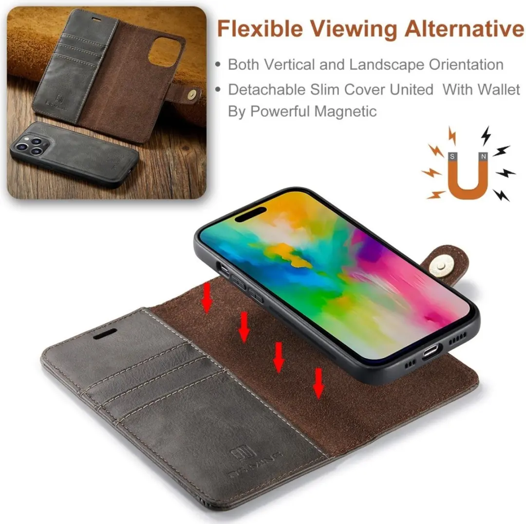 DG.MING iPhone 16 Pro Hoesje Grijs - 2-in-1 Book Case