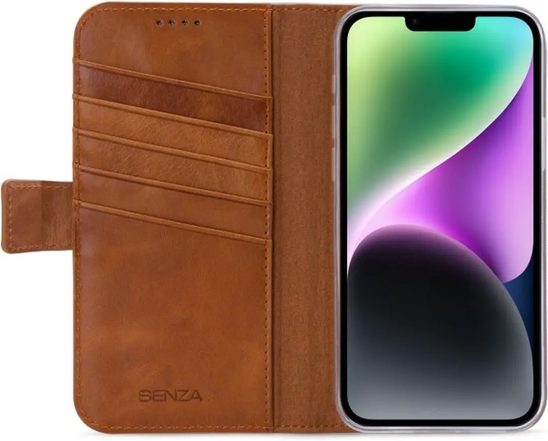 Senza Desire Leather Wallet - Apple iPhone 14 - 4 Pasjes - Burned Cognac