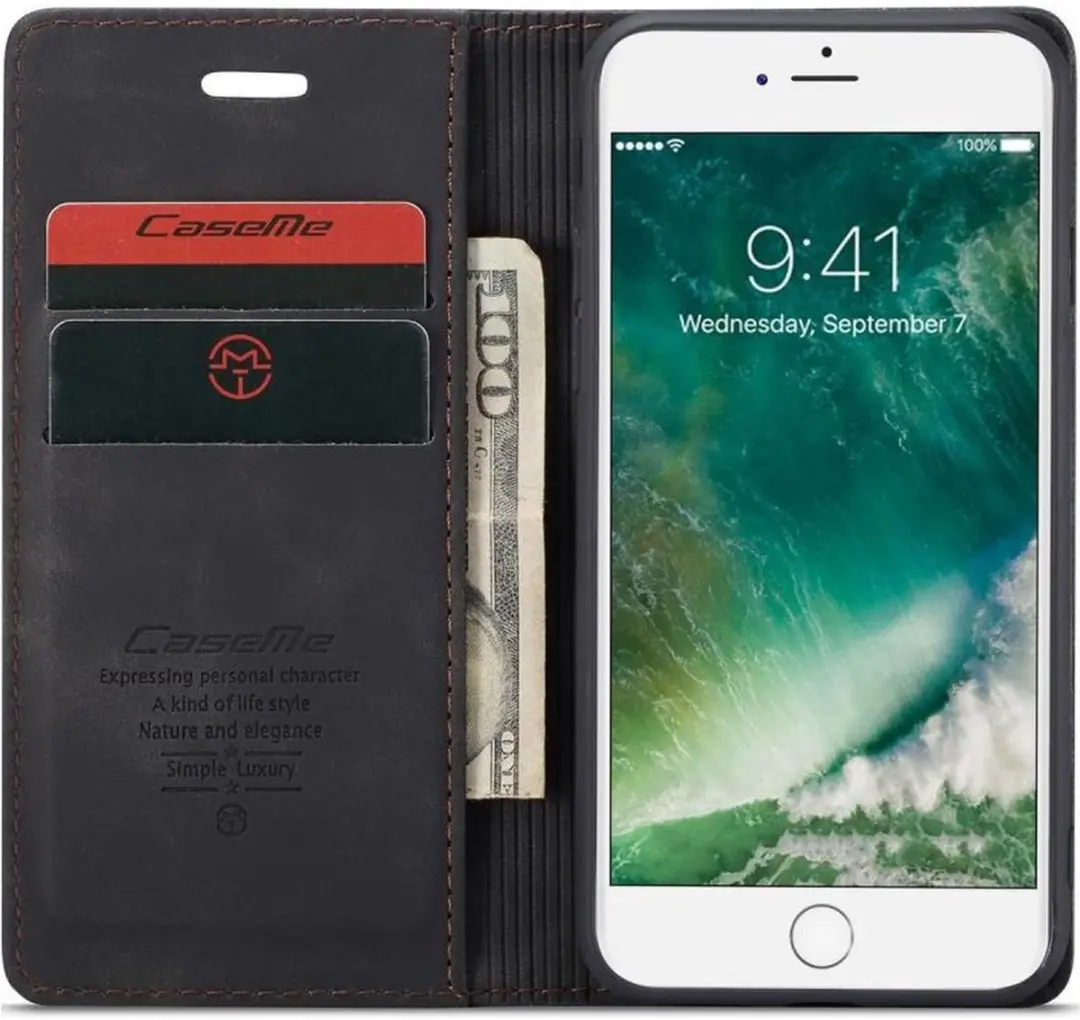 Caseme Book Case CSM-30001 iPhone Hoesje - 2 Stuks - Zwart