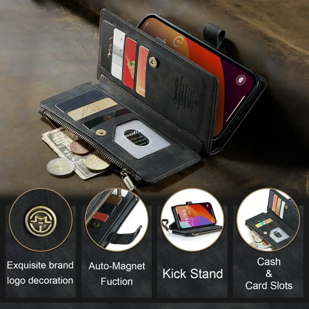 CaseMe C30 Book Case met Portemonnee iPhone 16 Pro Max - Zwart