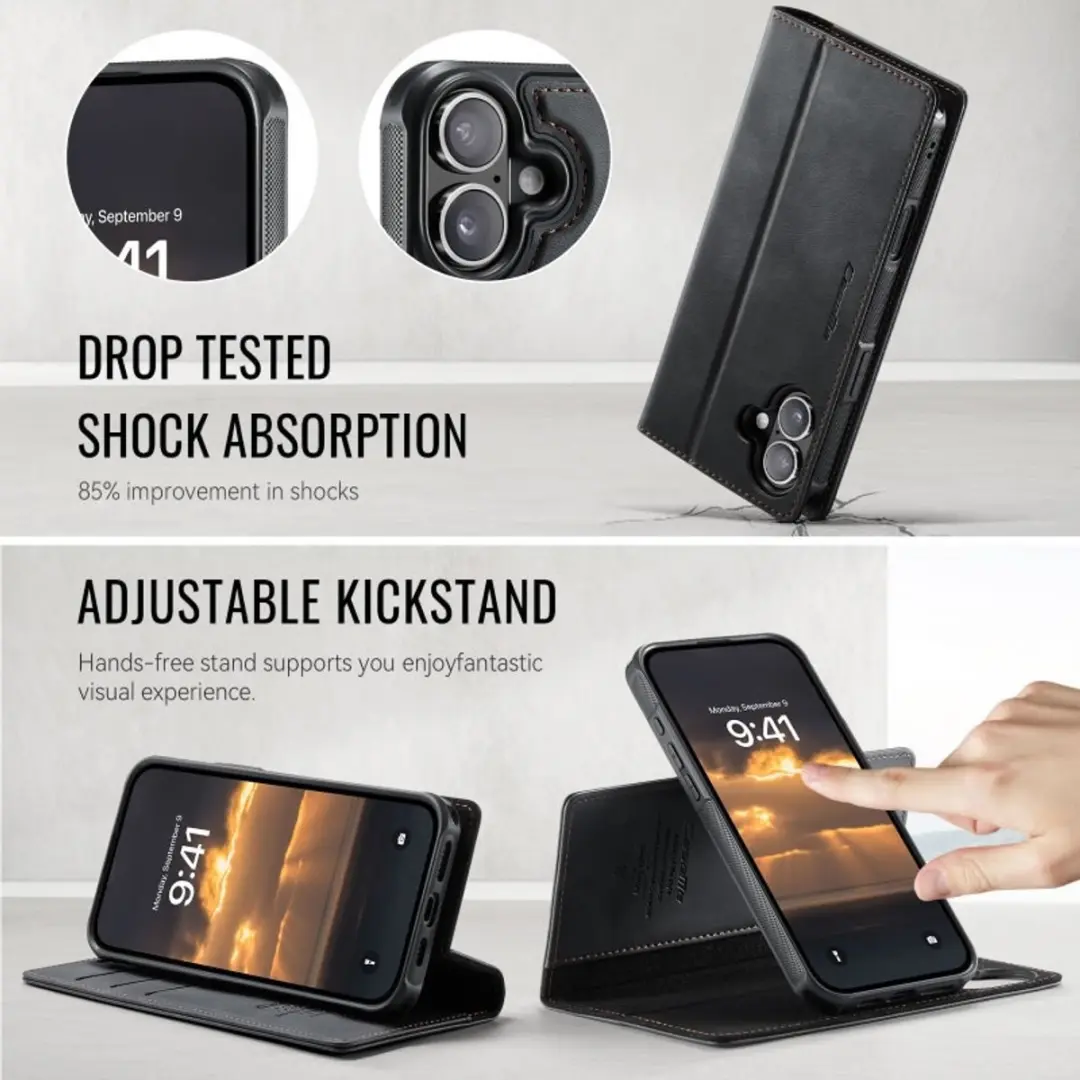 Caseme iPhone 16 Portemonneehoes 2-in-1 - Zwart