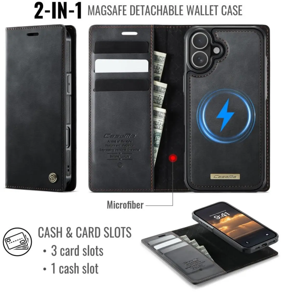 Caseme iPhone 16 Portemonneehoes 2-in-1 - Zwart