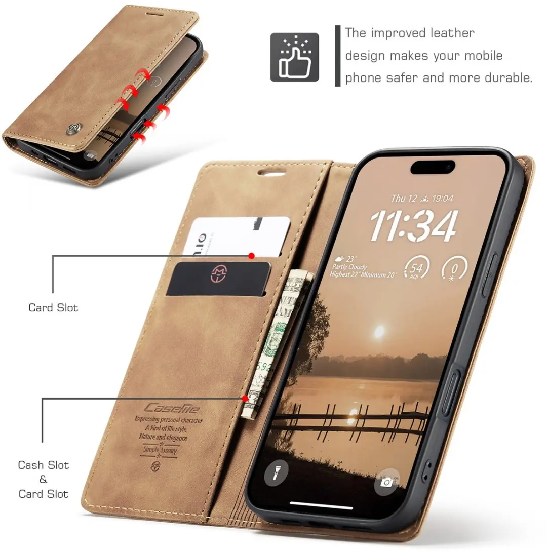 Caseme 013 Book Case iPhone 17 Pro Max Hoesje - Bruin