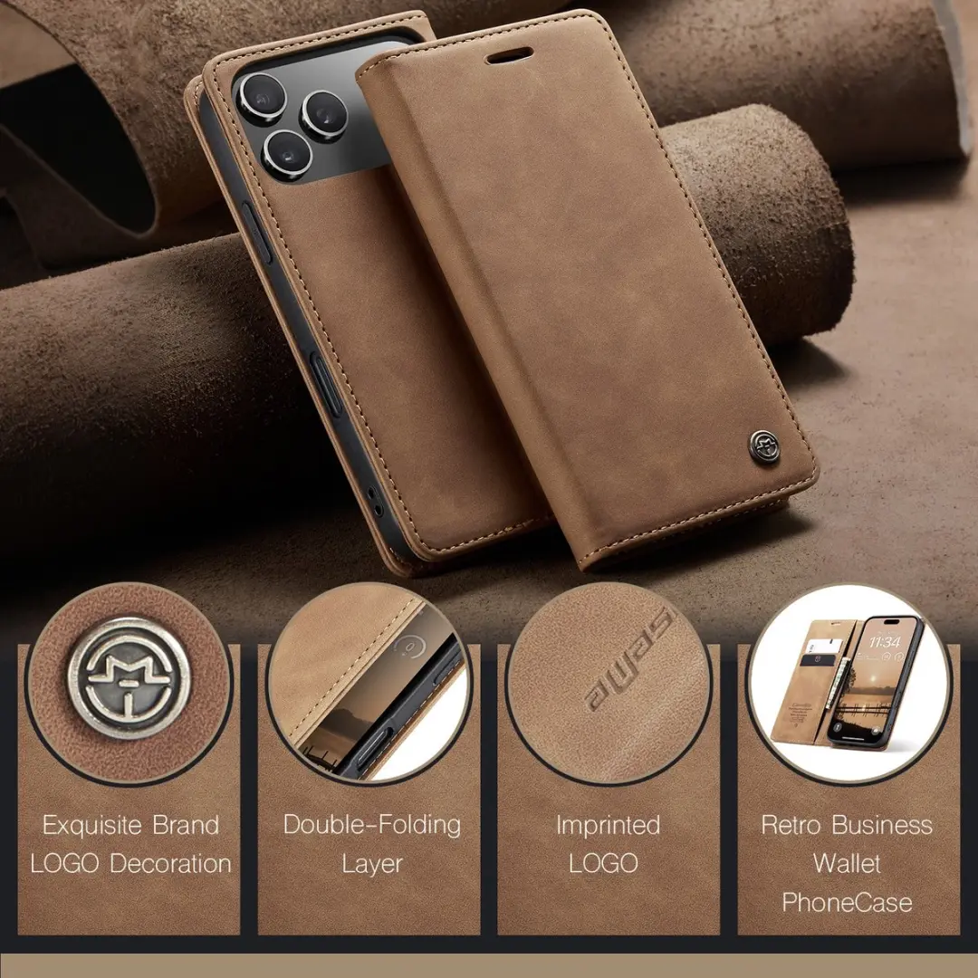 Caseme 013 Book Case iPhone 17 Pro Max Hoesje - Bruin