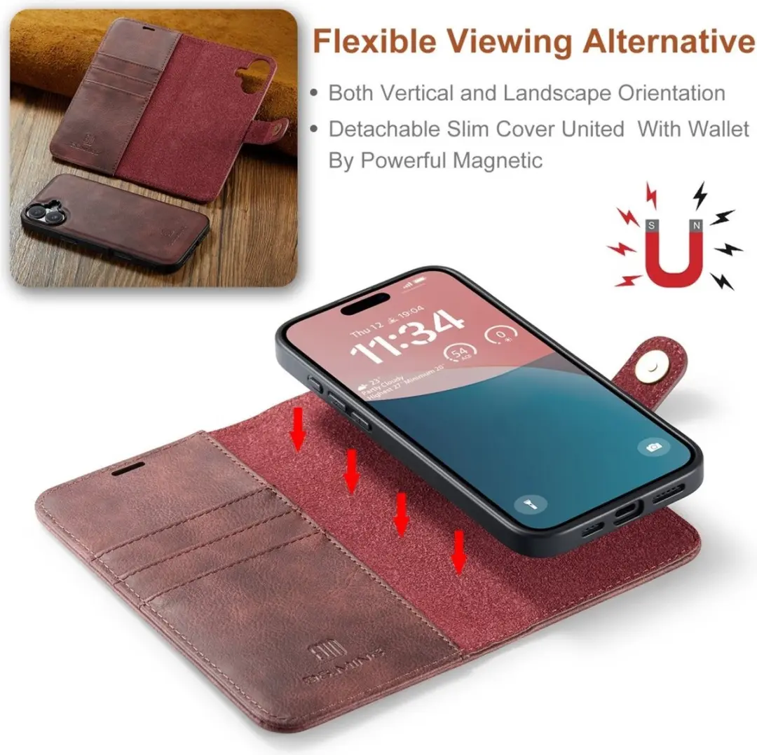 DG.MING iPhone 16 Hoesje 2-in-1 Book Case Bordeaux - afbeelding 6 van 6