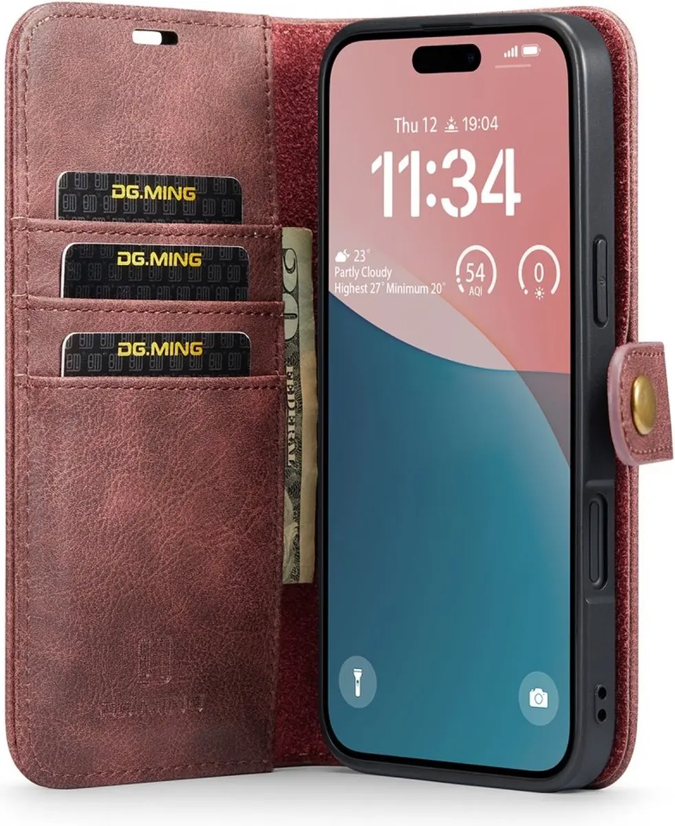 DG.MING iPhone 16 Hoesje 2-in-1 Book Case Bordeaux