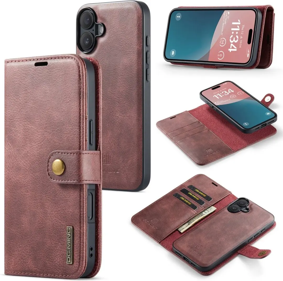 DG.MING iPhone 16 Hoesje 2-in-1 Book Case Bordeaux