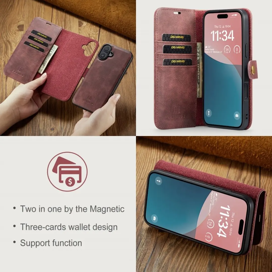 DG.MING iPhone 16 Hoesje 2-in-1 Book Case Bordeaux