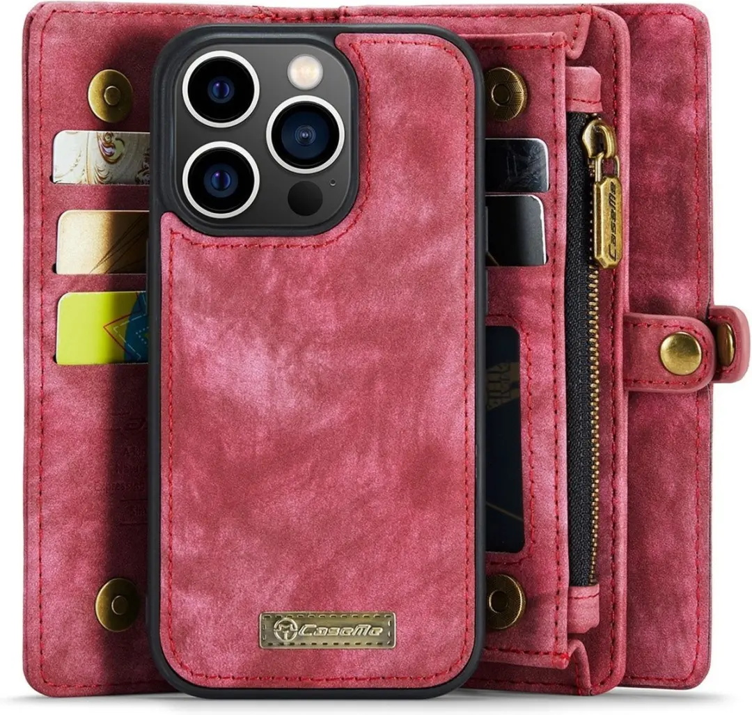 Caseme Vintage 2-in-1 Portemonneehoes Rood - iPhone 15 Pro - 8 Pasjes