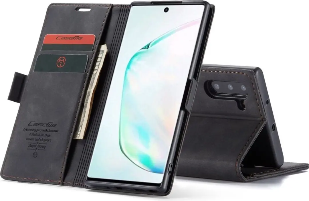 Caseme Wallet Book Hoesje Samsung Galaxy Note 10 - Magneetsluiting - 3 Pasjes - Zwart - afbeelding 6 van 6