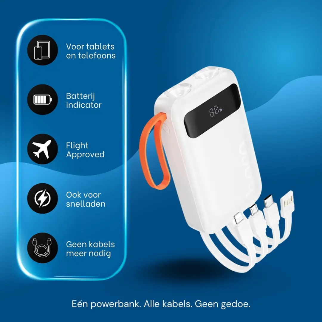 Hoco Powerbank J151 10.000mAh - Wit - USB-C/Micro/Lightning