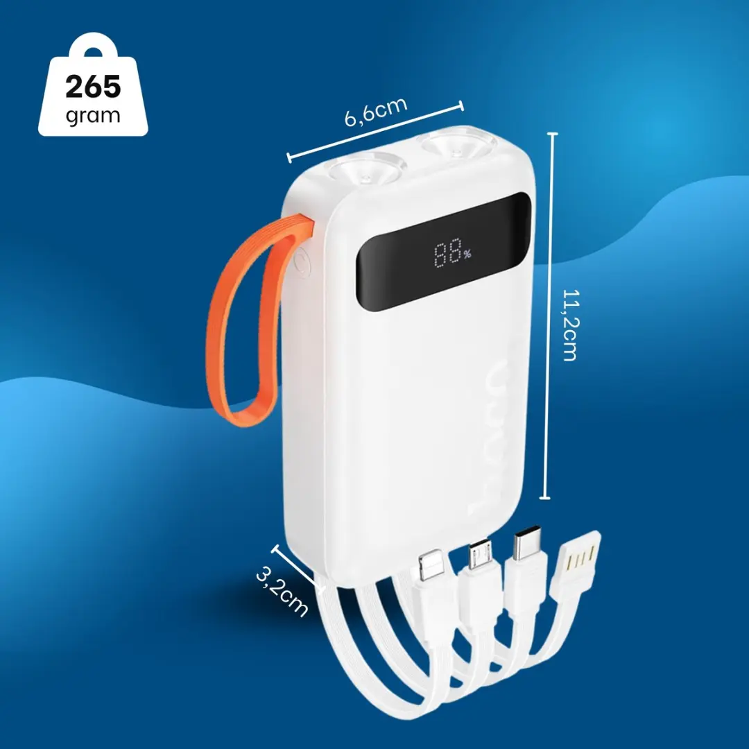 Hoco Powerbank J151 10.000mAh - Wit - USB-C/Micro/Lightning