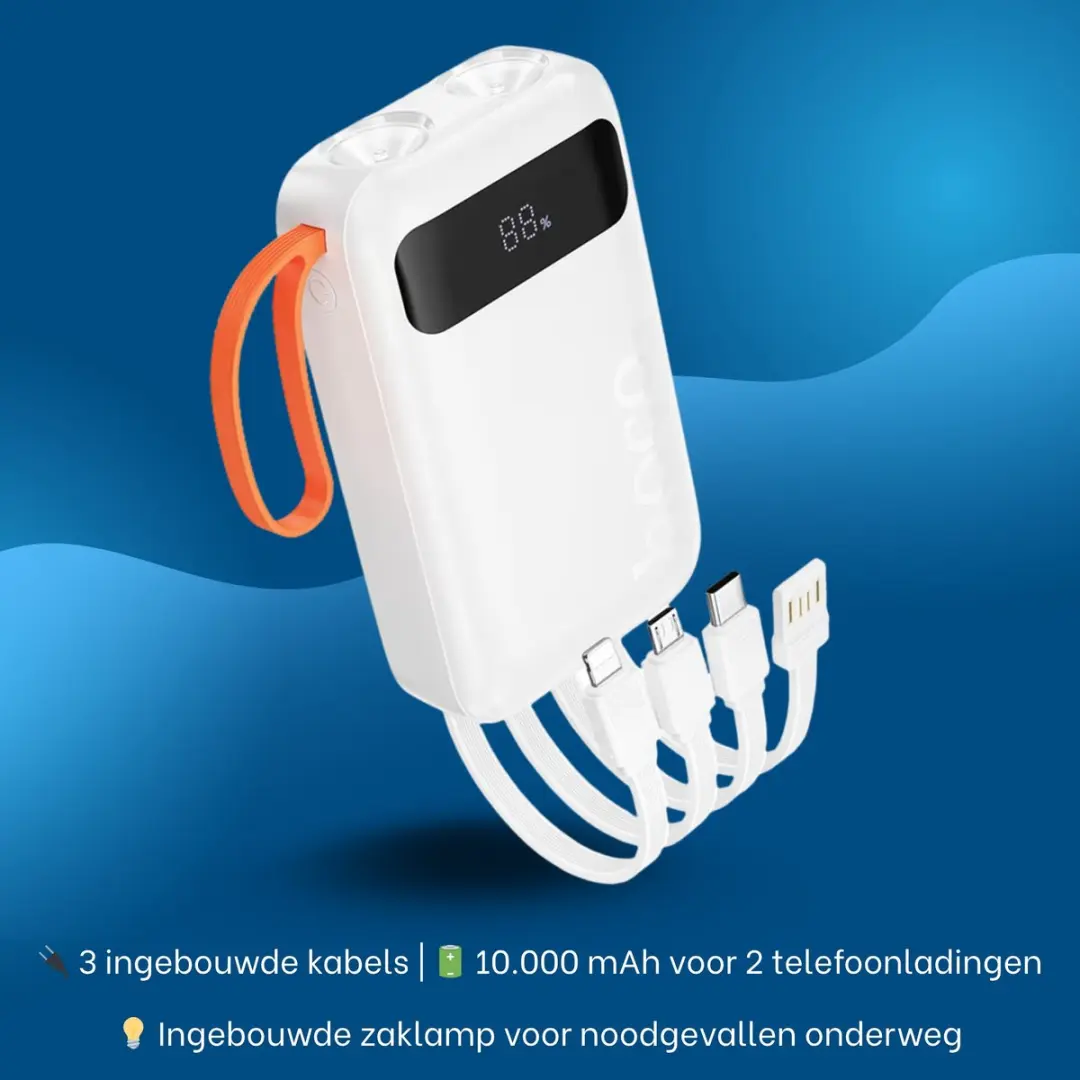 Hoco Powerbank J151 10.000mAh - Wit - USB-C/Micro/Lightning