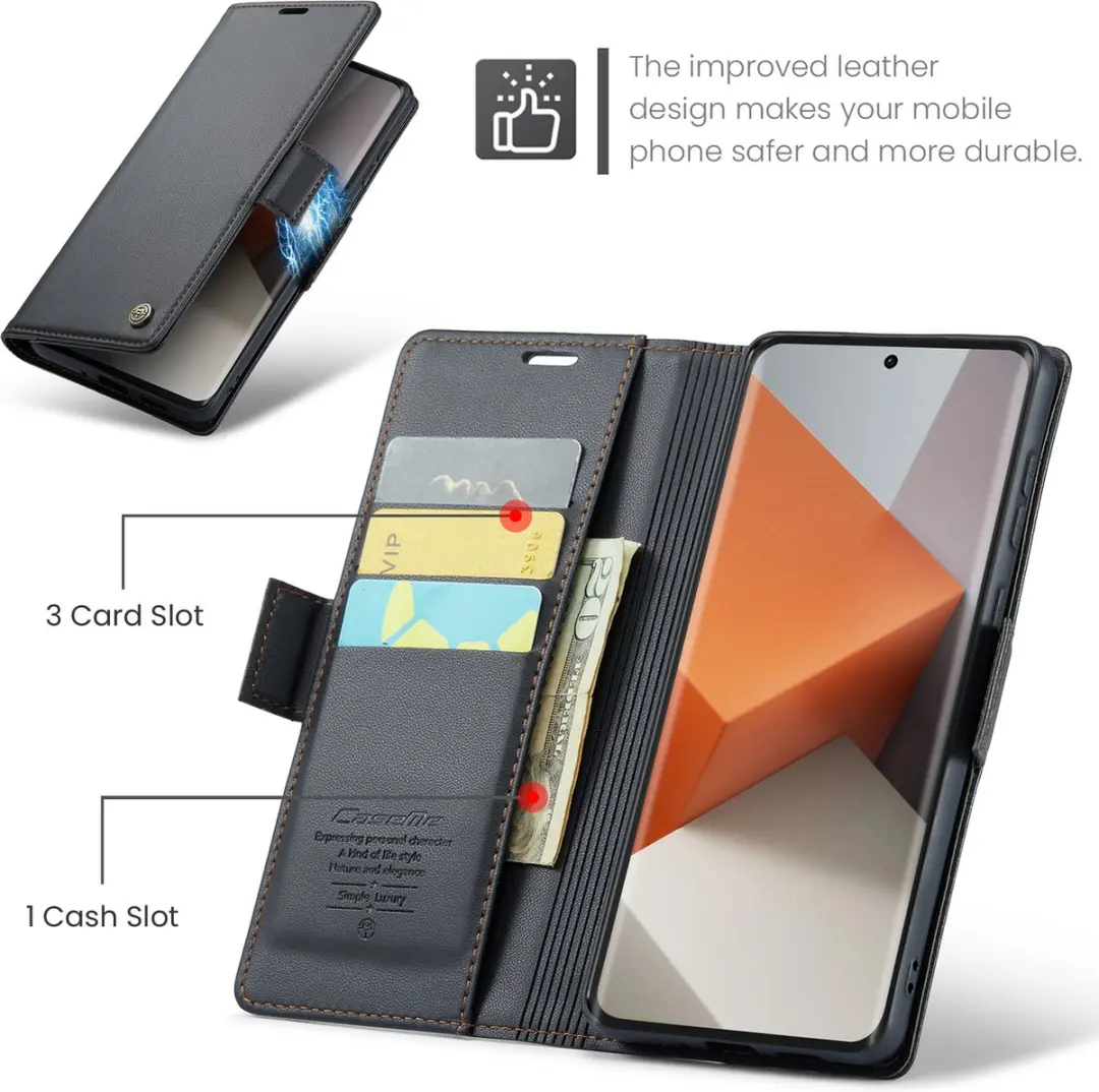 Caseme Wallet Case RFID Magneetsluiting Redmi Note 13 Pro+ - Zwart