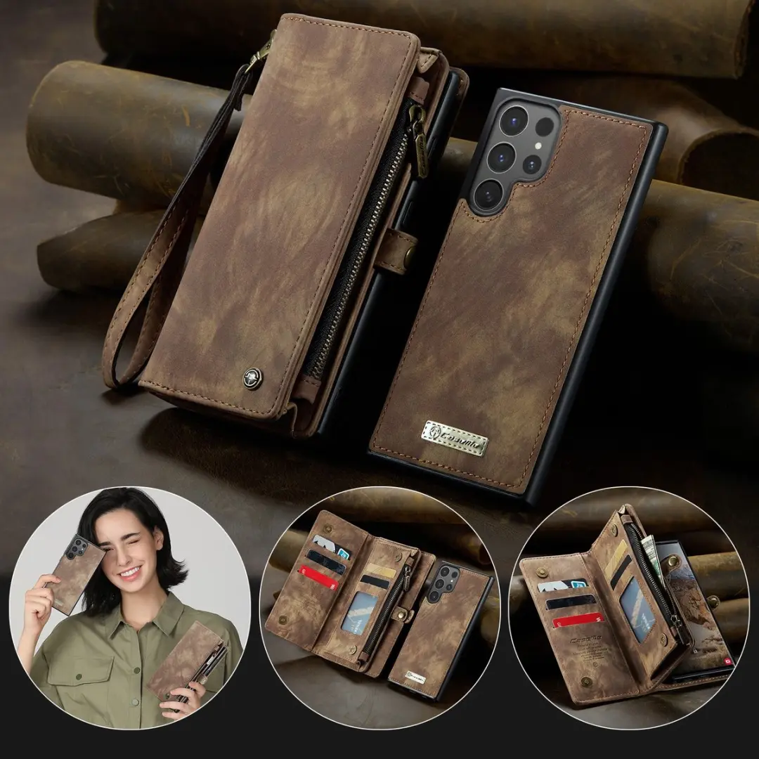 Caseme 008 Hoesje Samsung Galaxy S26 Ultra - 2-in-1 Book Case - 8 Pasjes - Bruin