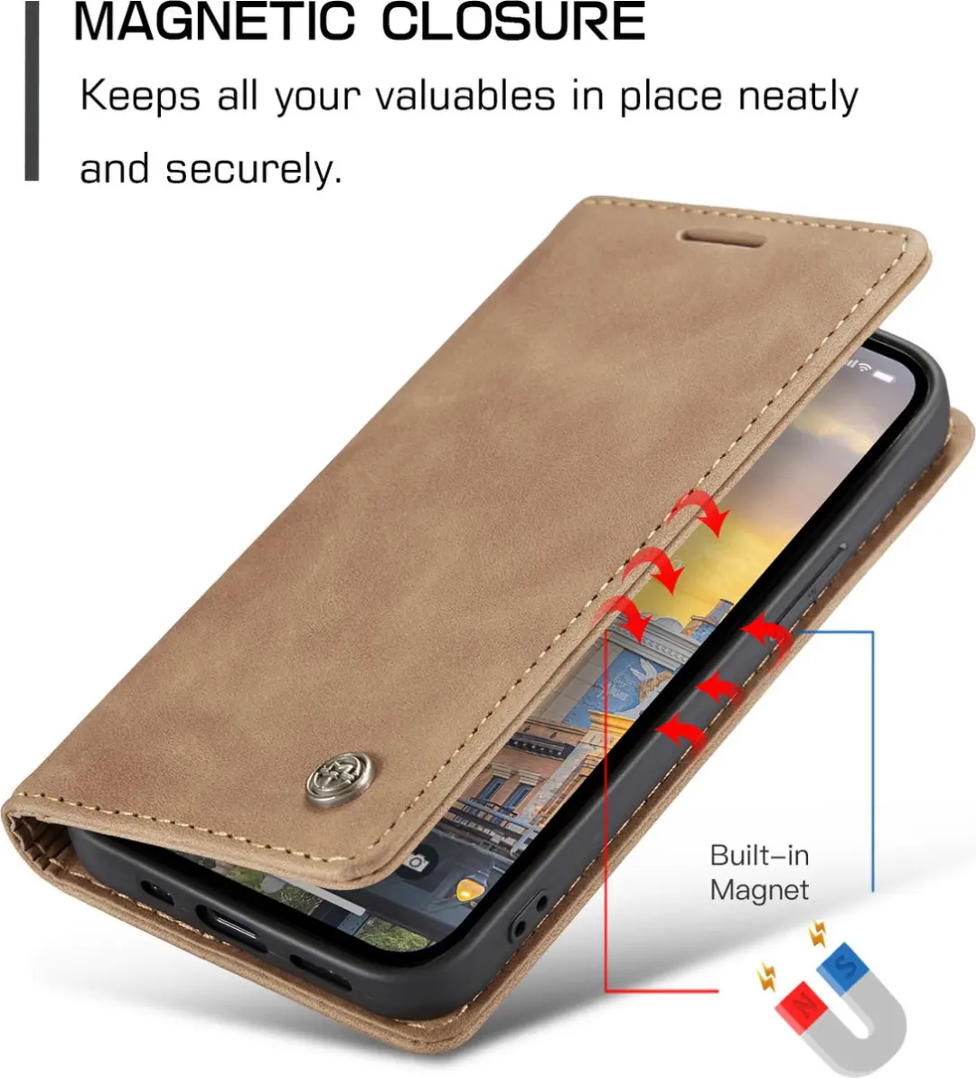 Caseme iPhone 14 Pro Max Retro Bookcase Hoesje - Bruin - 2 Pasjes - afbeelding 6 van 6