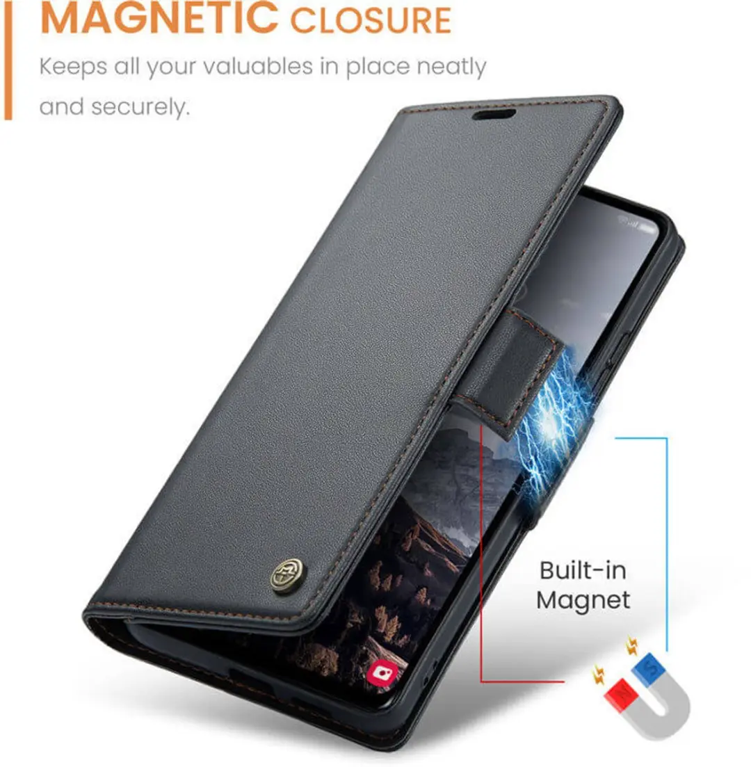 Caseme Wallet Case voor Samsung Galaxy S24 FE - RFID & Magneetsluiting - Zwart