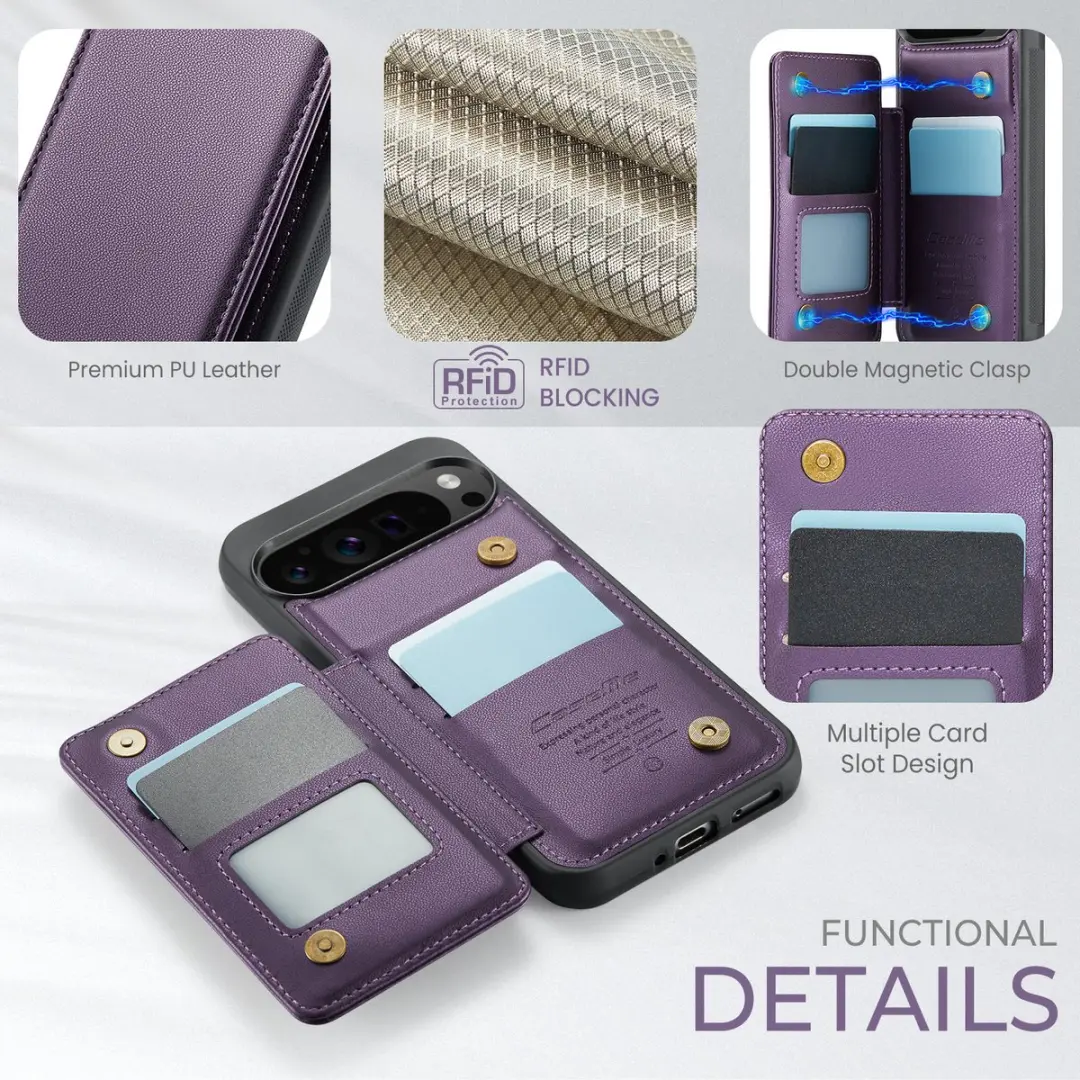 Caseme Portemonnee Backcover Pixel 9/10 Pro XL - Anti-RFID - 4 Pasjes - Paars