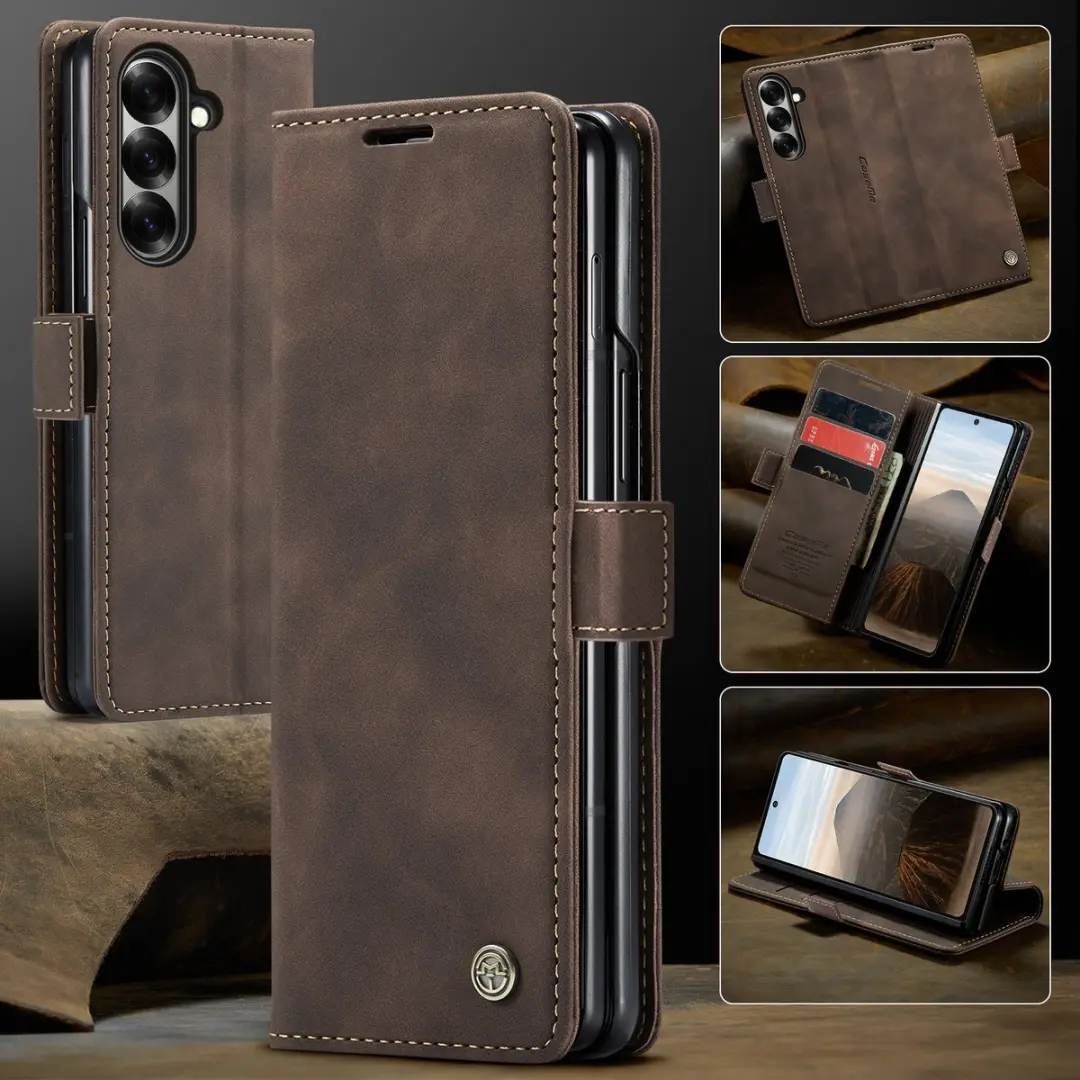 Caseme Bookcase Hoes Samsung Galaxy Z Fold 7 - 7.6 Inch - Coffee