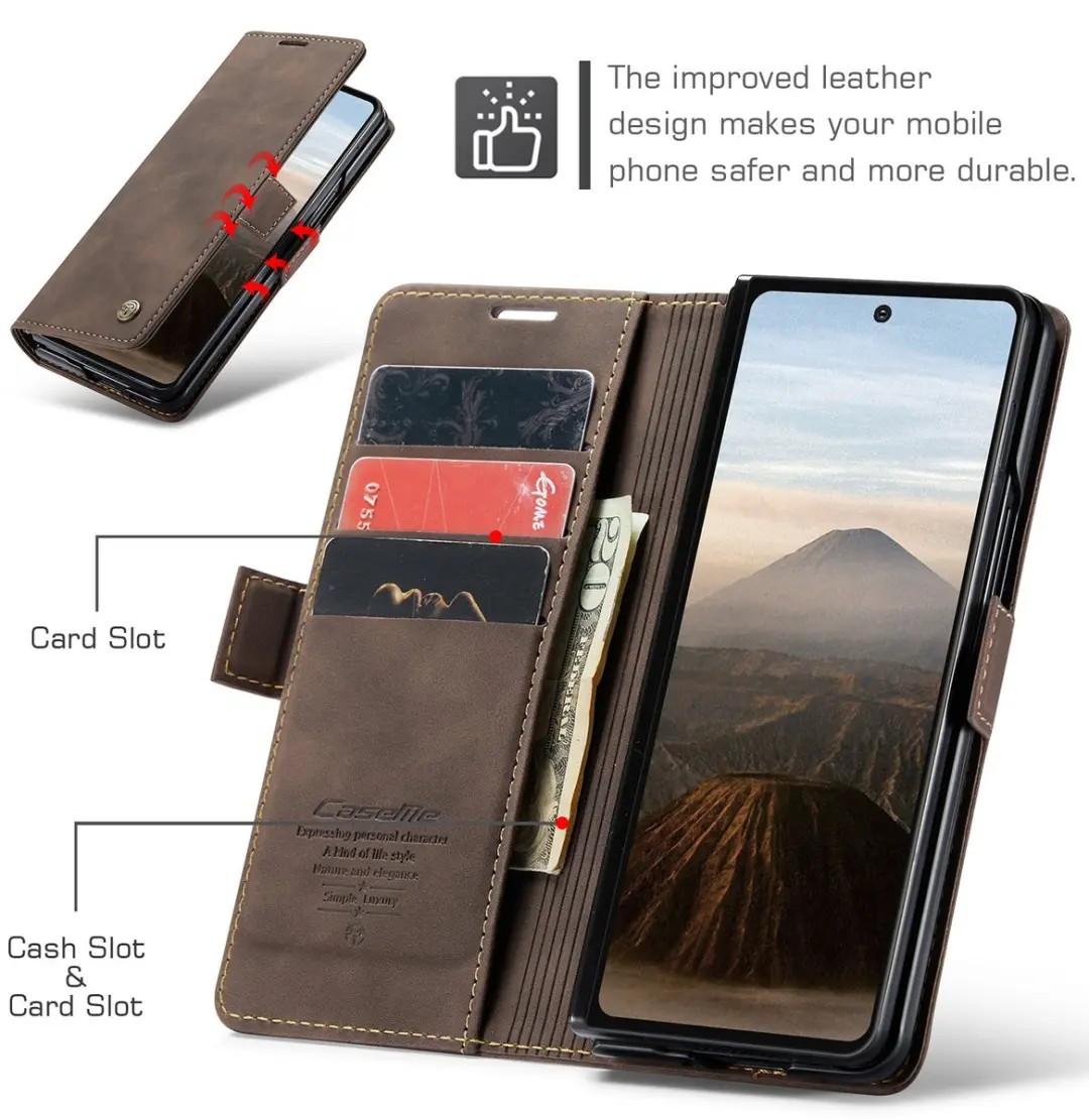 Caseme Bookcase Hoes Samsung Galaxy Z Fold 7 - 7.6 Inch - Coffee
