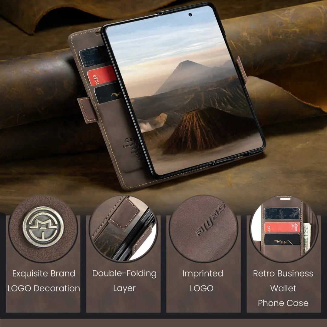 Caseme Bookcase Hoes Samsung Galaxy Z Fold 7 - 7.6 Inch - Coffee