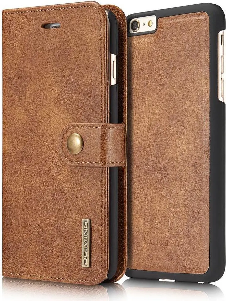 DG.MING Leren Bookcase & Back Cover iPhone 6/6s Plus - 3 Pasjes - Bruin