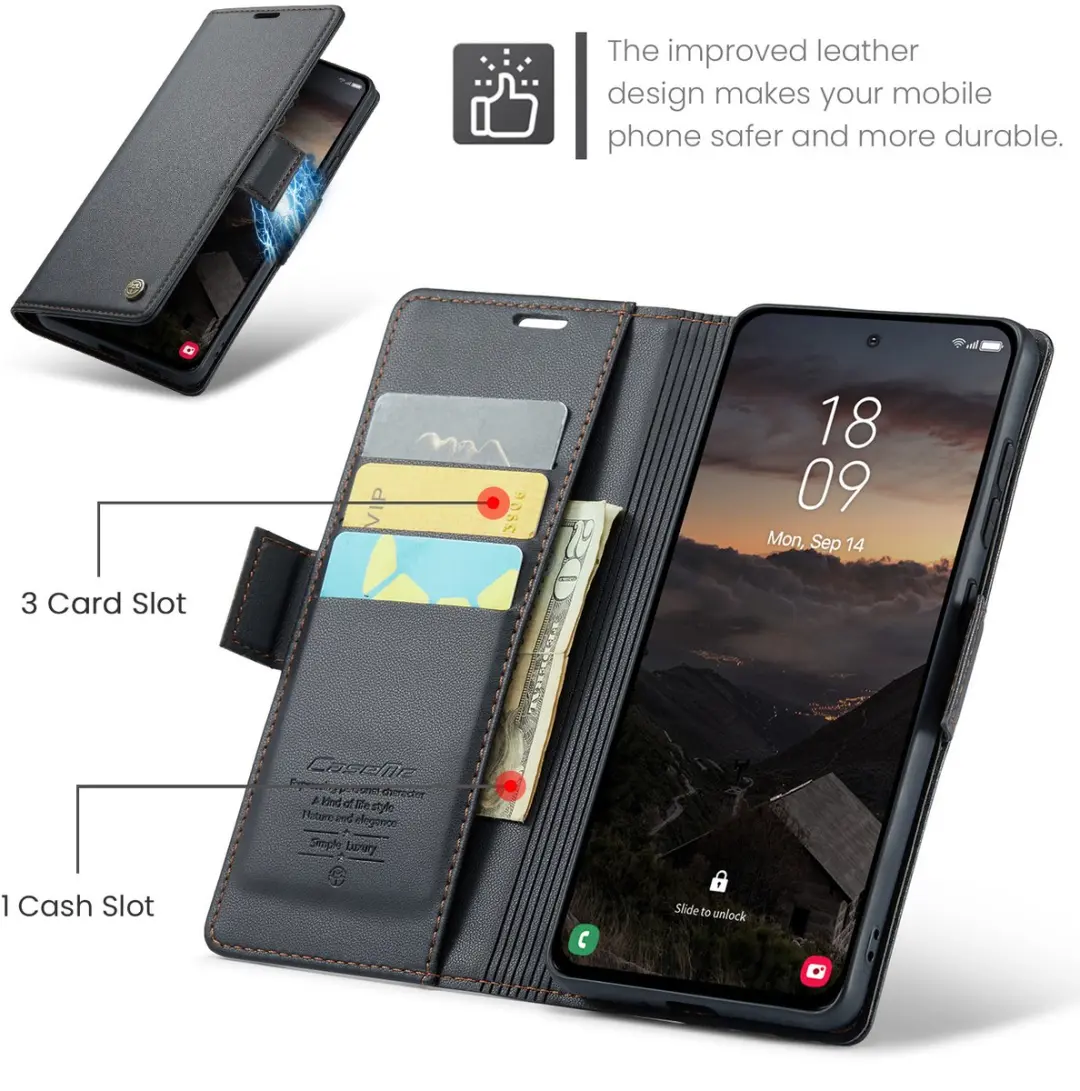 CaseMe Wallet Case voor Samsung Galaxy S26+ - RFID & Magneetsluiting - 3 Pasjes - Zwart