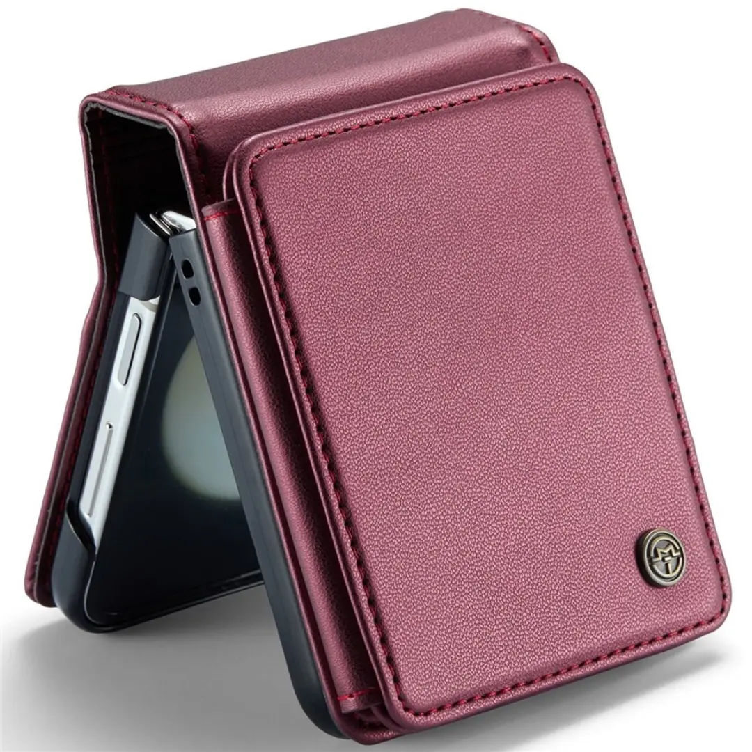Caseme Leren Backcover Samsung Galaxy Z Flip 7 FE - Rood - 5 Kaarthouder