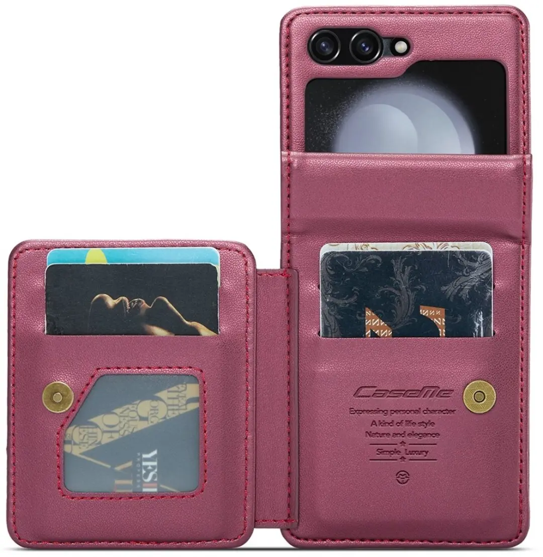 Caseme Leren Backcover Samsung Galaxy Z Flip 7 FE - Rood - 5 Kaarthouder - afbeelding 6 van 6