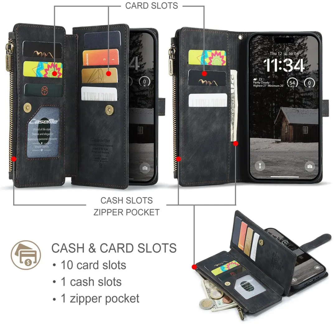 Caseme C30 Book Case Hoesje iPhone Air - 10 Pasjes - Zwart - afbeelding 6 van 6