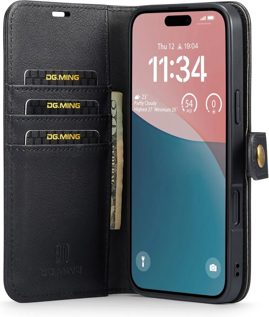 DG.MING iPhone 16 Hoesje 2-in-1 Book Case - Zwart