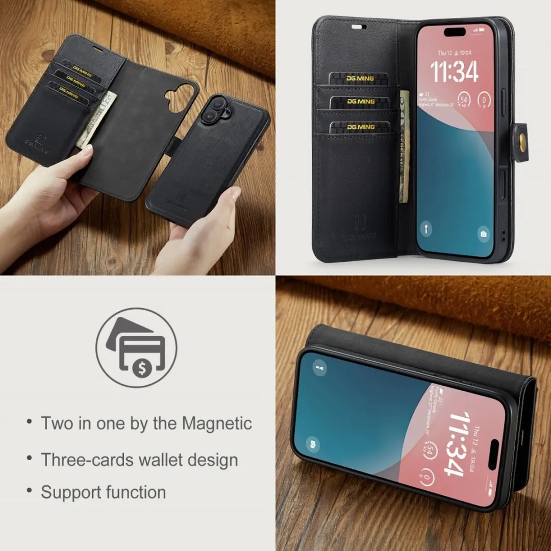 DG.MING iPhone 16 Hoesje 2-in-1 Book Case - Zwart