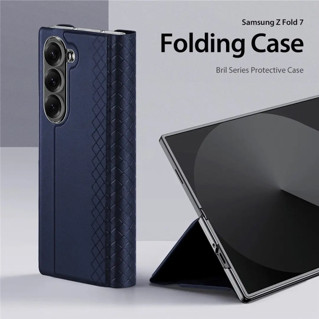 Dux Ducis Leren Hoes Bookcase Samsung Galaxy Z Fold 7 - Donkerblauw