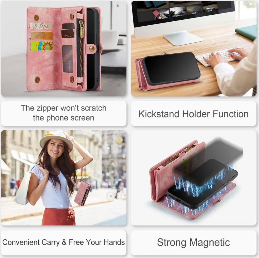 Caseme 008 iPhone Hoesje - Roze - 2-in-1 Book Case & Portemonnee - afbeelding 6 van 6