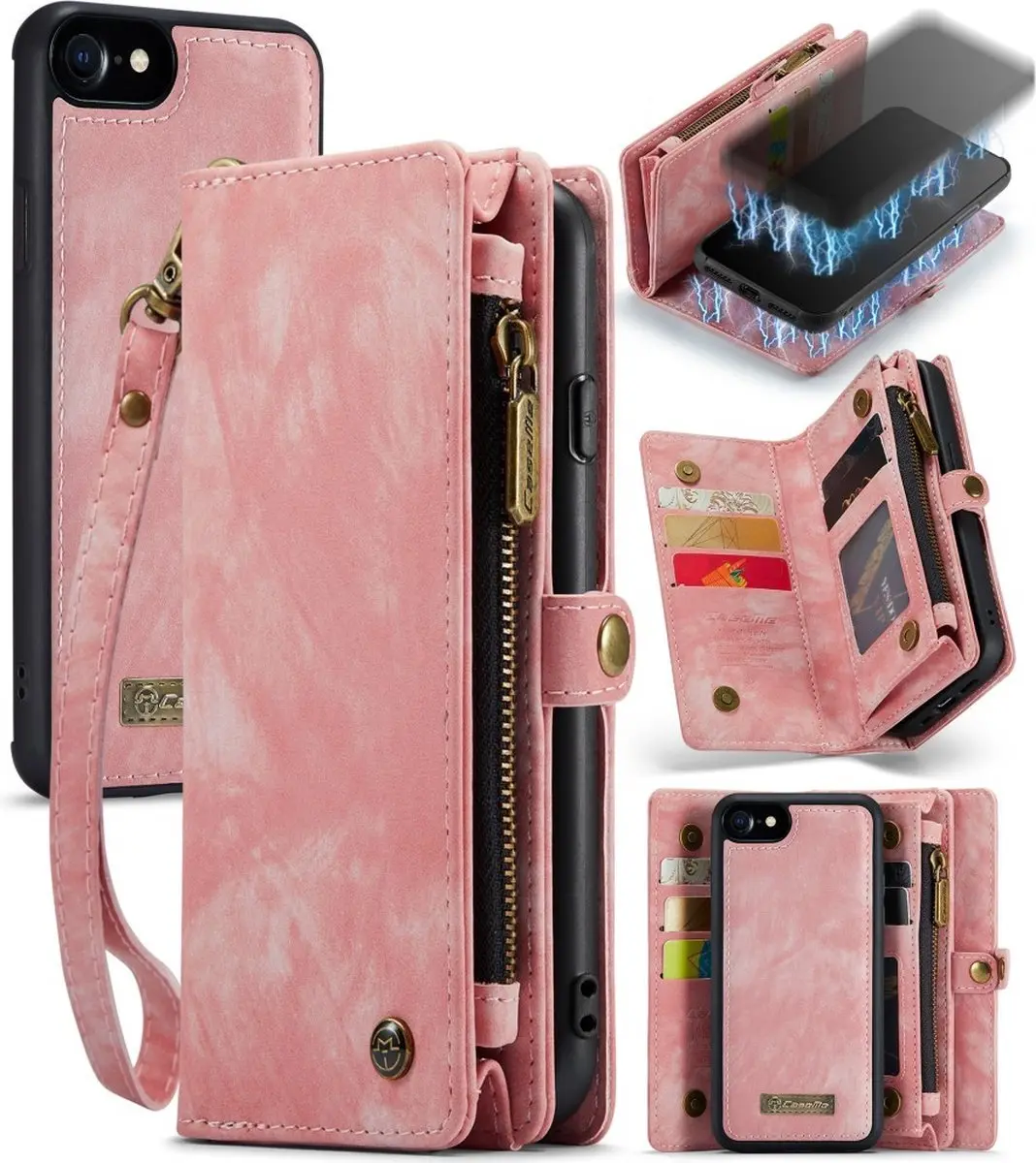 Caseme 008 iPhone Hoesje - Roze - 2-in-1 Book Case & Portemonnee