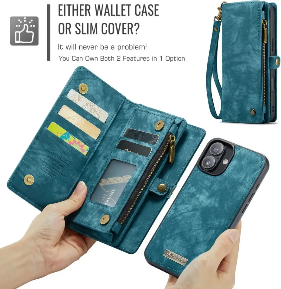 Caseme iPhone 16 Plus Hoesje Vintage 2-in-1 Portemonnee - Blauw