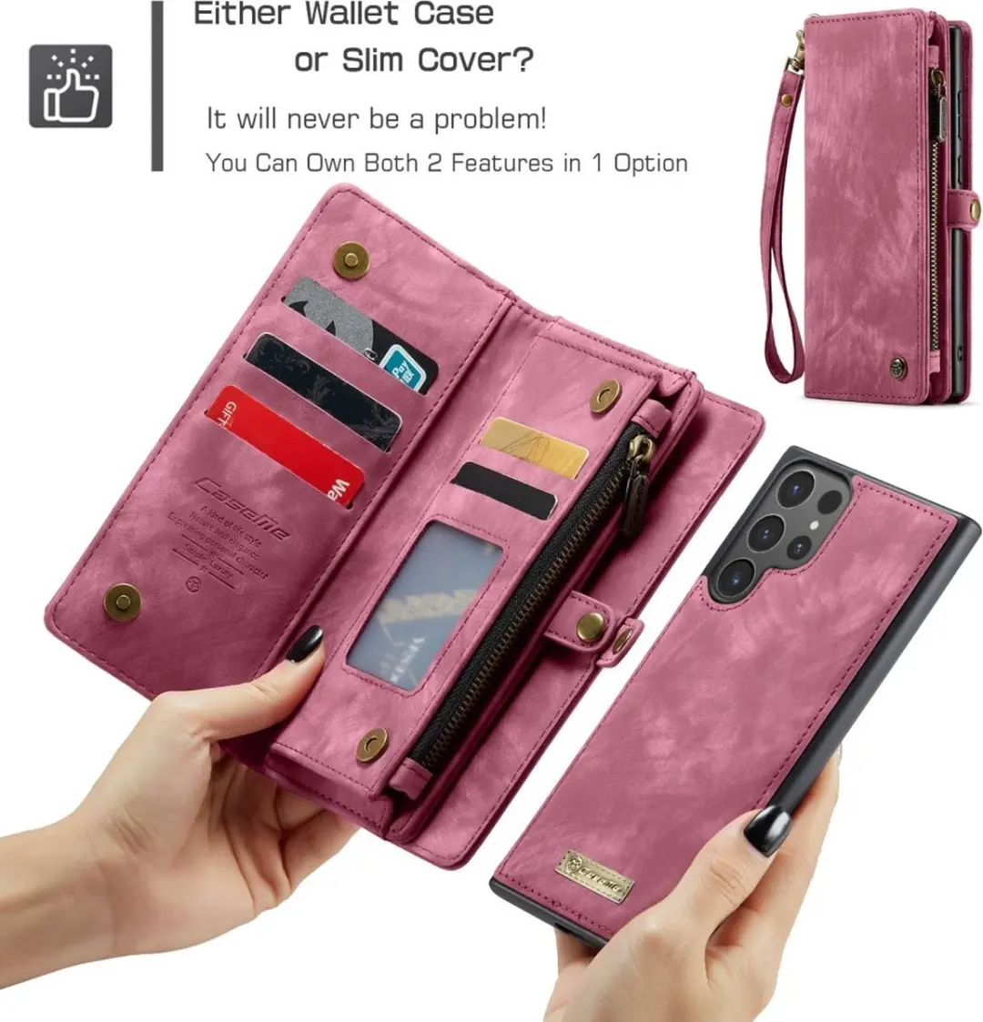 Caseme 008 Hoesje Samsung Galaxy S25 Ultra - 2-in-1 Book Case - 8 Pasjes - Pink