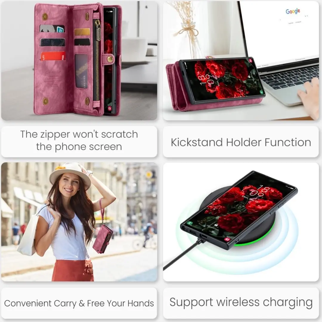 Caseme 008 Hoesje Samsung Galaxy S25 Ultra - 2-in-1 Book Case - 8 Pasjes - Pink