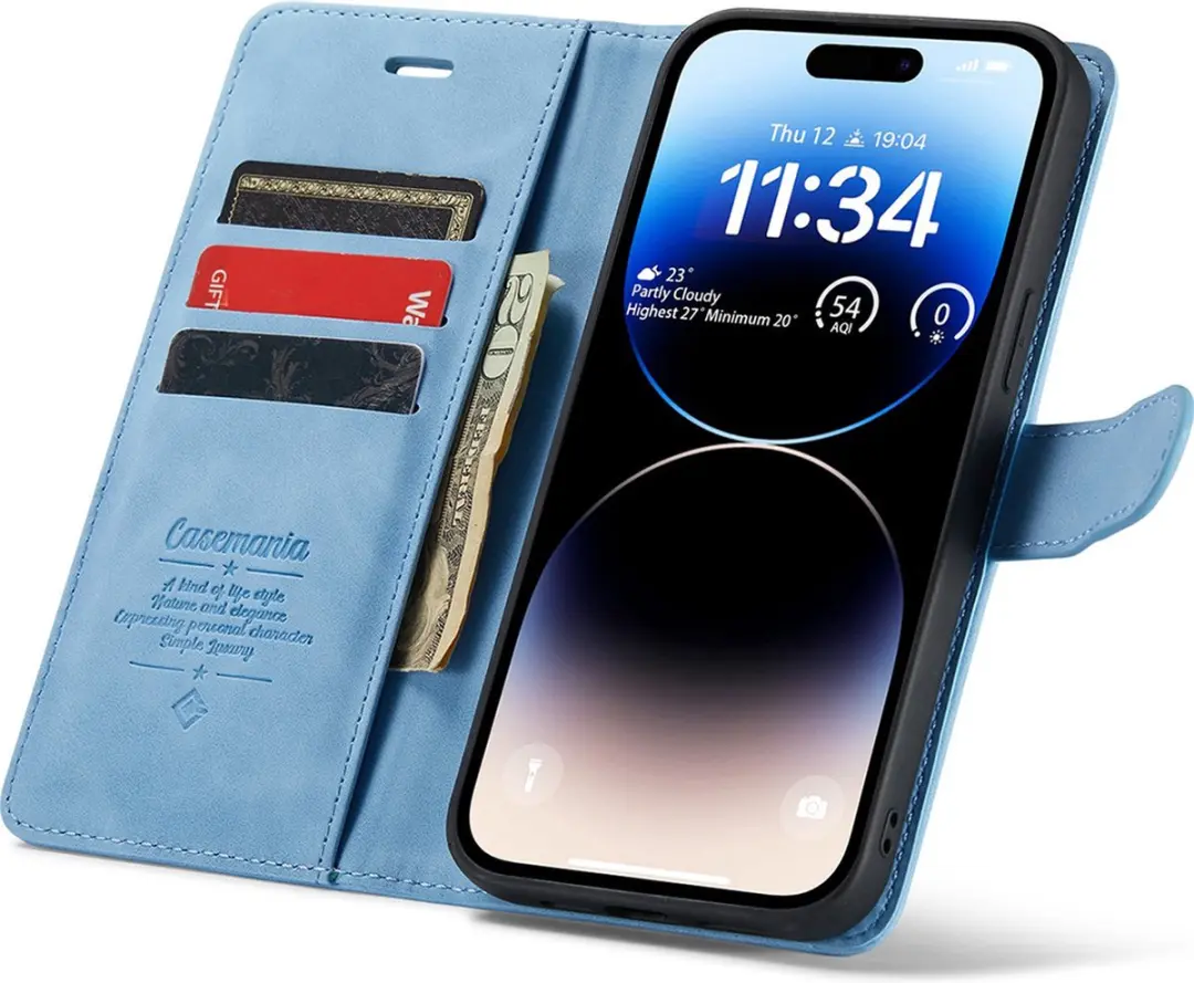 Caseme iPhone 15 Pro Max Bookcase Hoesje - Lichtblauw Kunstleer - 4 Pasjes